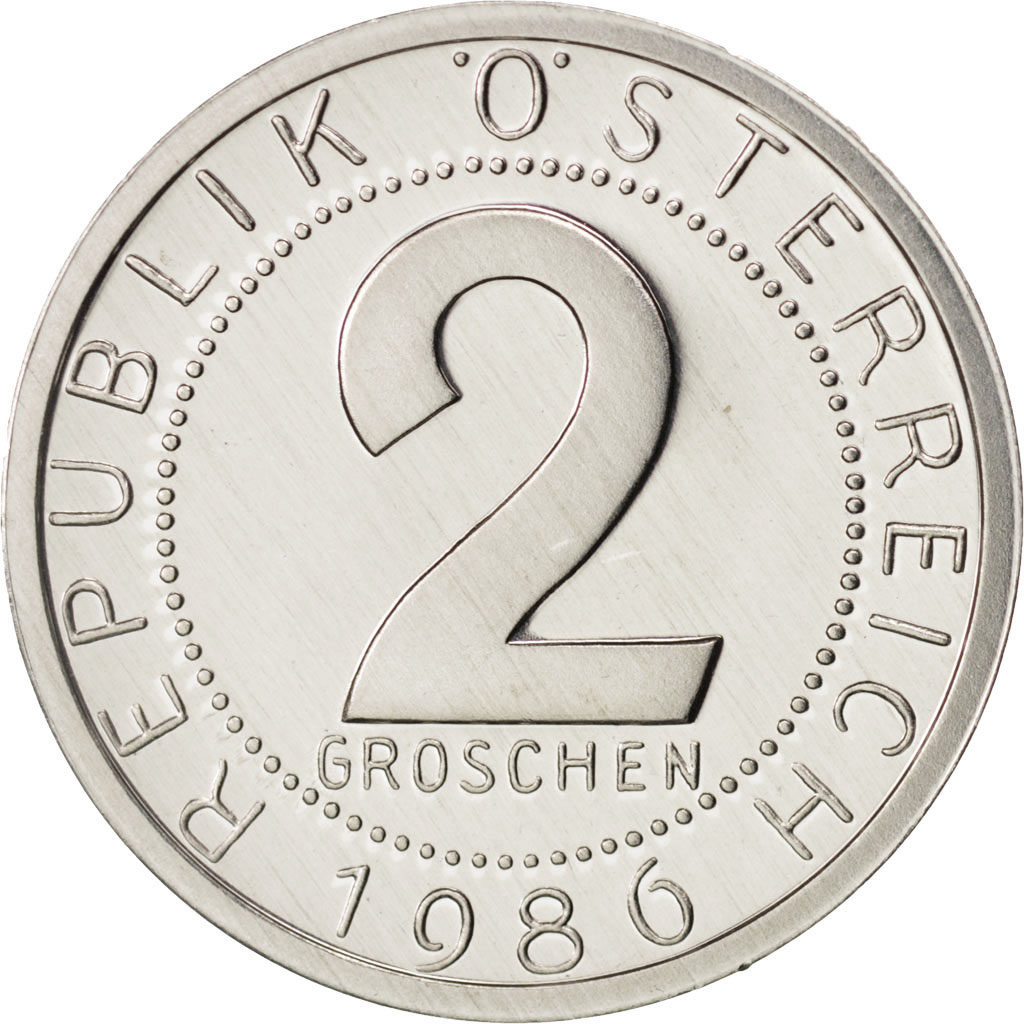 Coin, Austria, 2 Groschen, 1986, MS(65-70), Aluminum, KM:2876