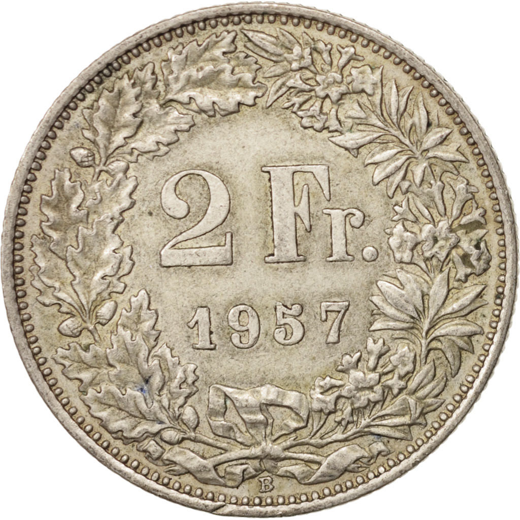 Coin, Switzerland, 2 Francs, 1957, Bern, , Silver, KM:21