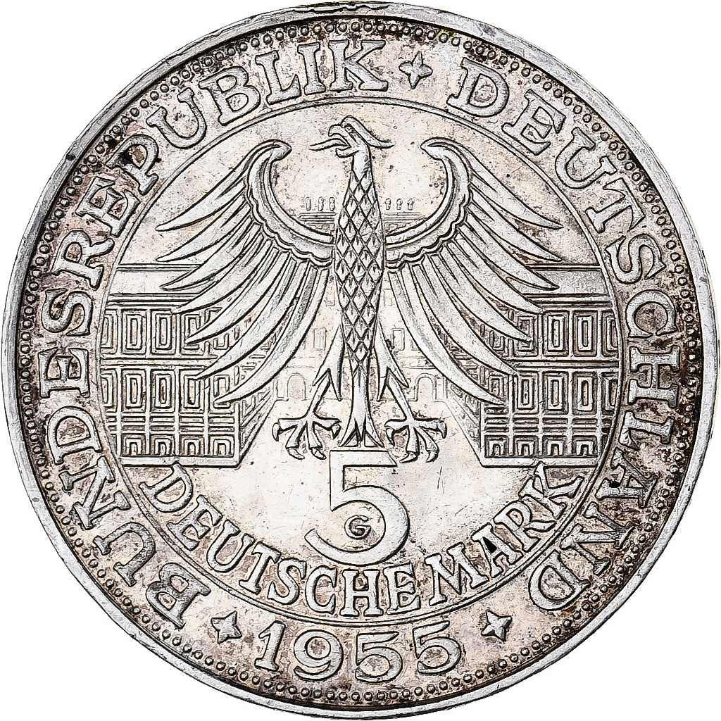 Germany, 5 Mark, Ludwig Wilhelm, 1955, Karlsruhe, Silver, , KM:115