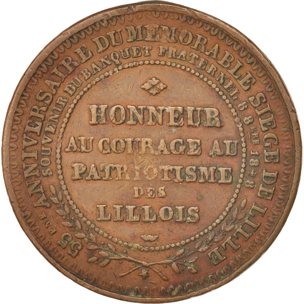 France, Token, Ville de Lille, Banquet Fraternel, 1848, , Copper