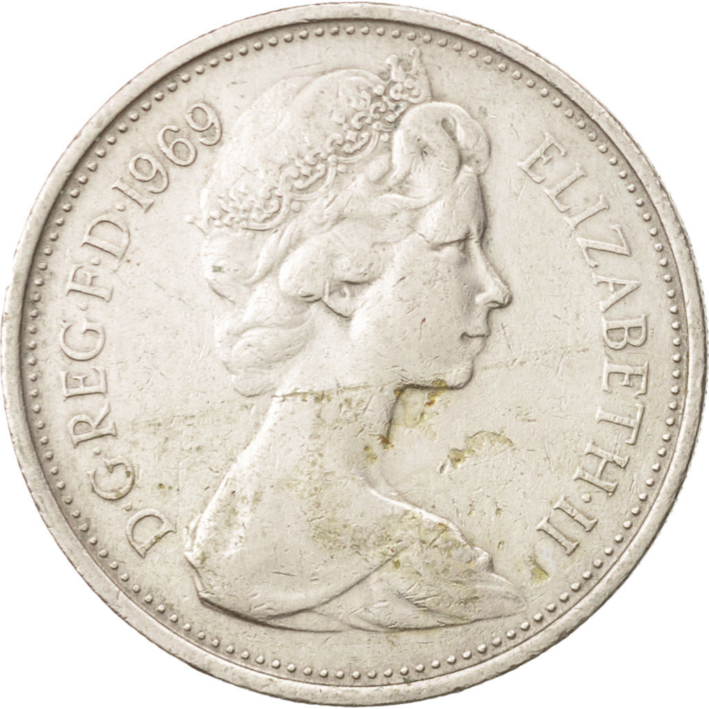 Moneda, Gran Bretaña, Elizabeth II, 5 New Pence, 1969, MBC, Cobre - níquel