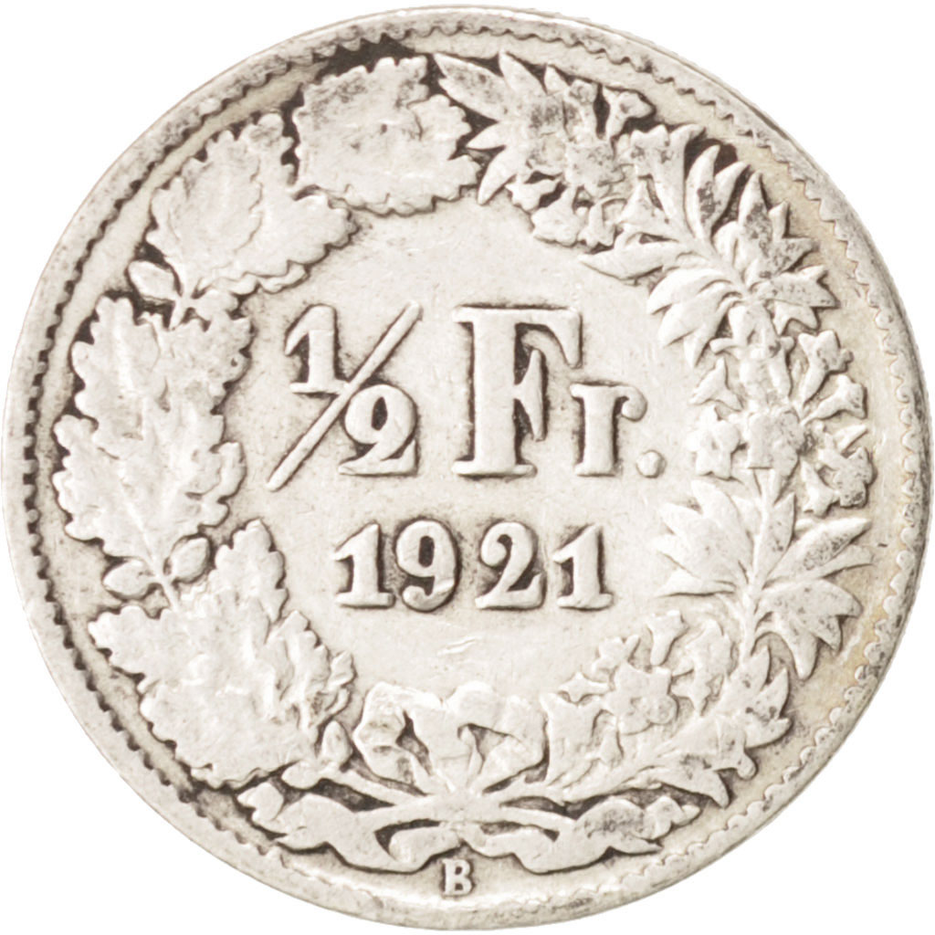 Moneda, Suiza, 1/2 Franc, 1921, Bern, BC+, Plata, KM:23