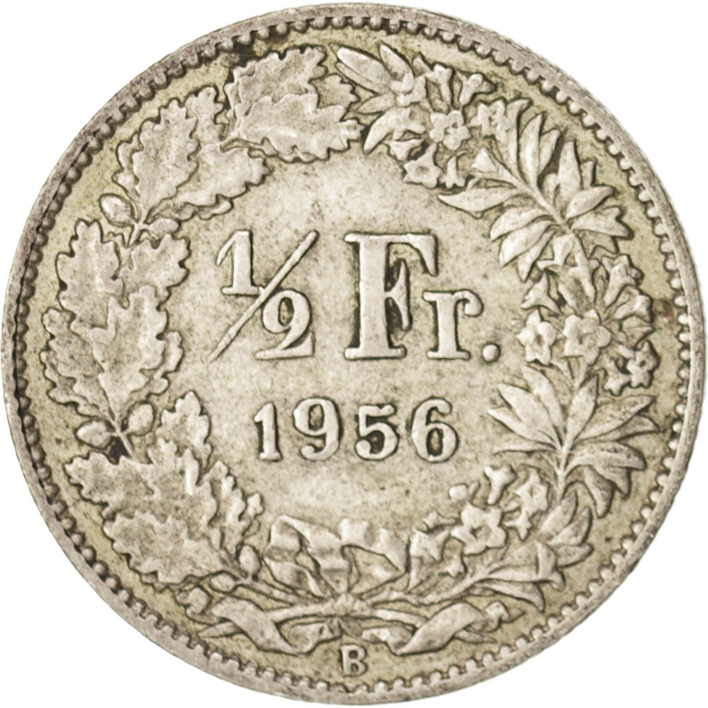 Moneda, Suiza, 1/2 Franc, 1956, Bern, MBC+, Plata, KM:23