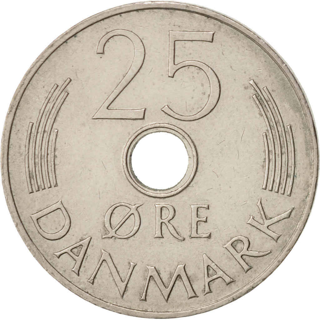 Moneda, Dinamarca, Margrethe II, 25 Öre, 1974, Copenhagen, MBC+, Cobre -