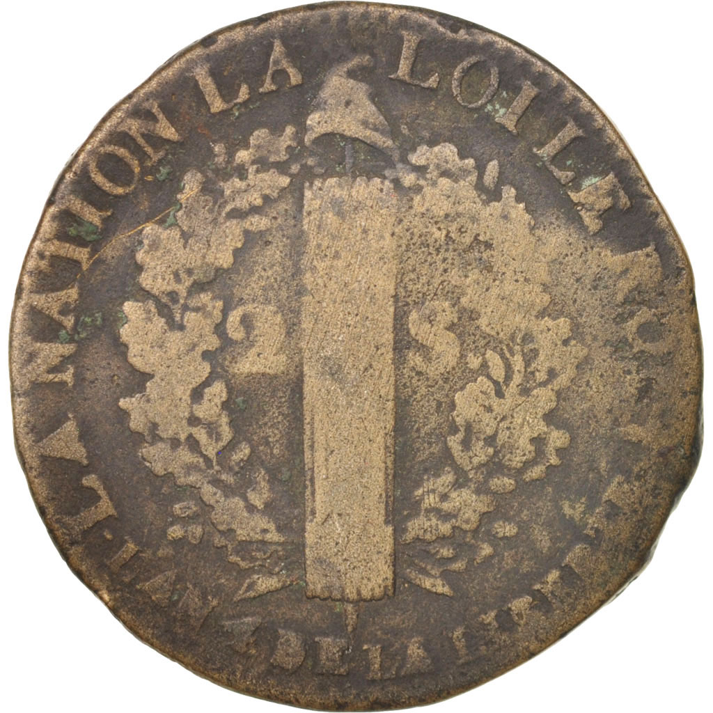 Coin, France, 2 Sols, 1792, Arras, , Bronze, Gadoury:25