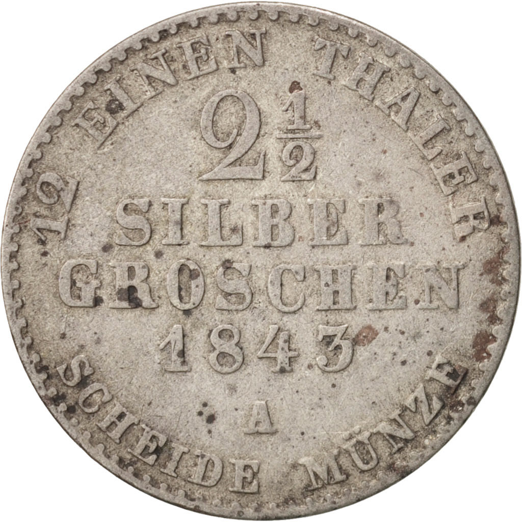 Coin, German States, PRUSSIA, Friedrich Wilhelm IV, 2-1/2 Silber Groschen, 1843