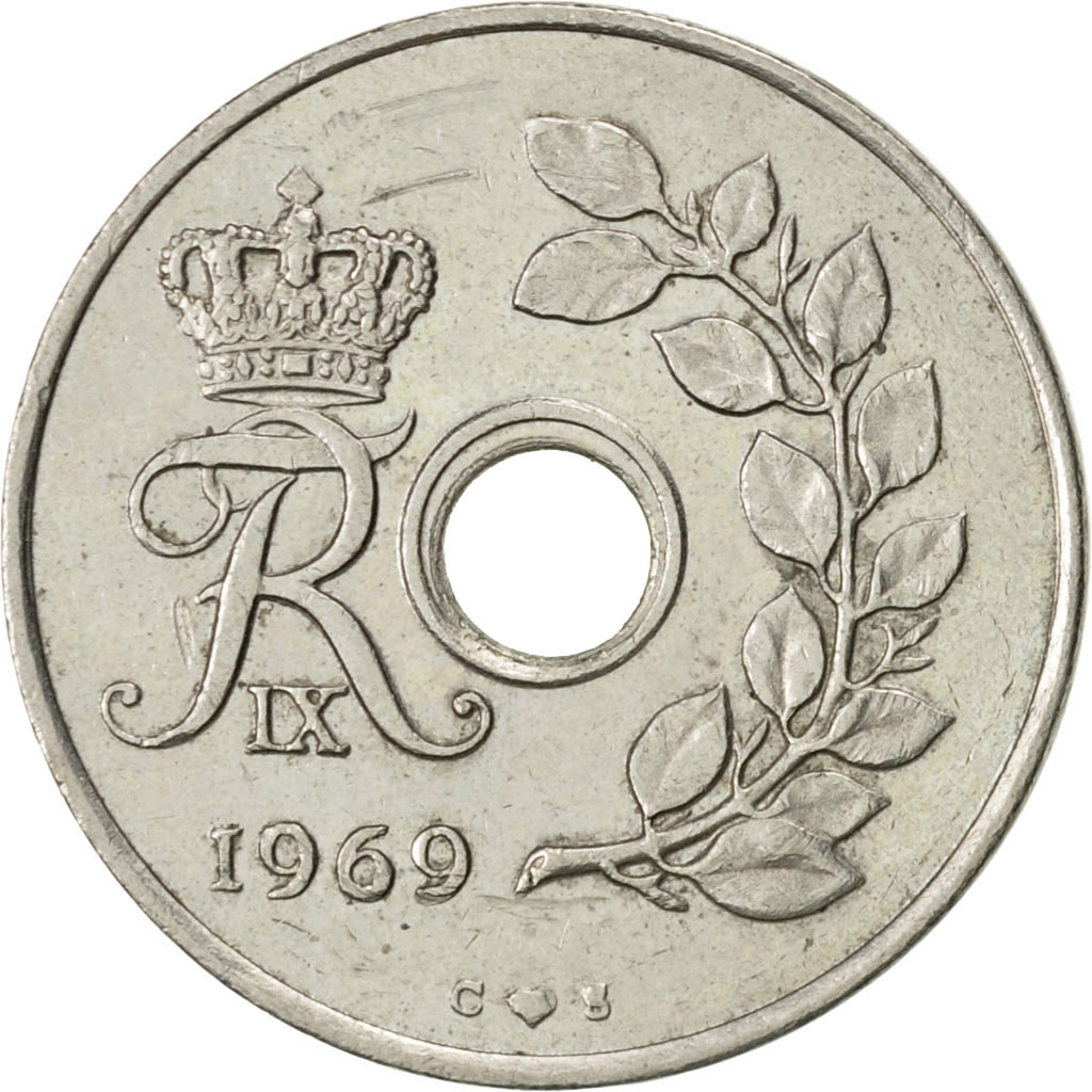 Moneda, Dinamarca, Frederik IX, 25 Öre, 1969, Copenhagen, MBC+, Cobre -