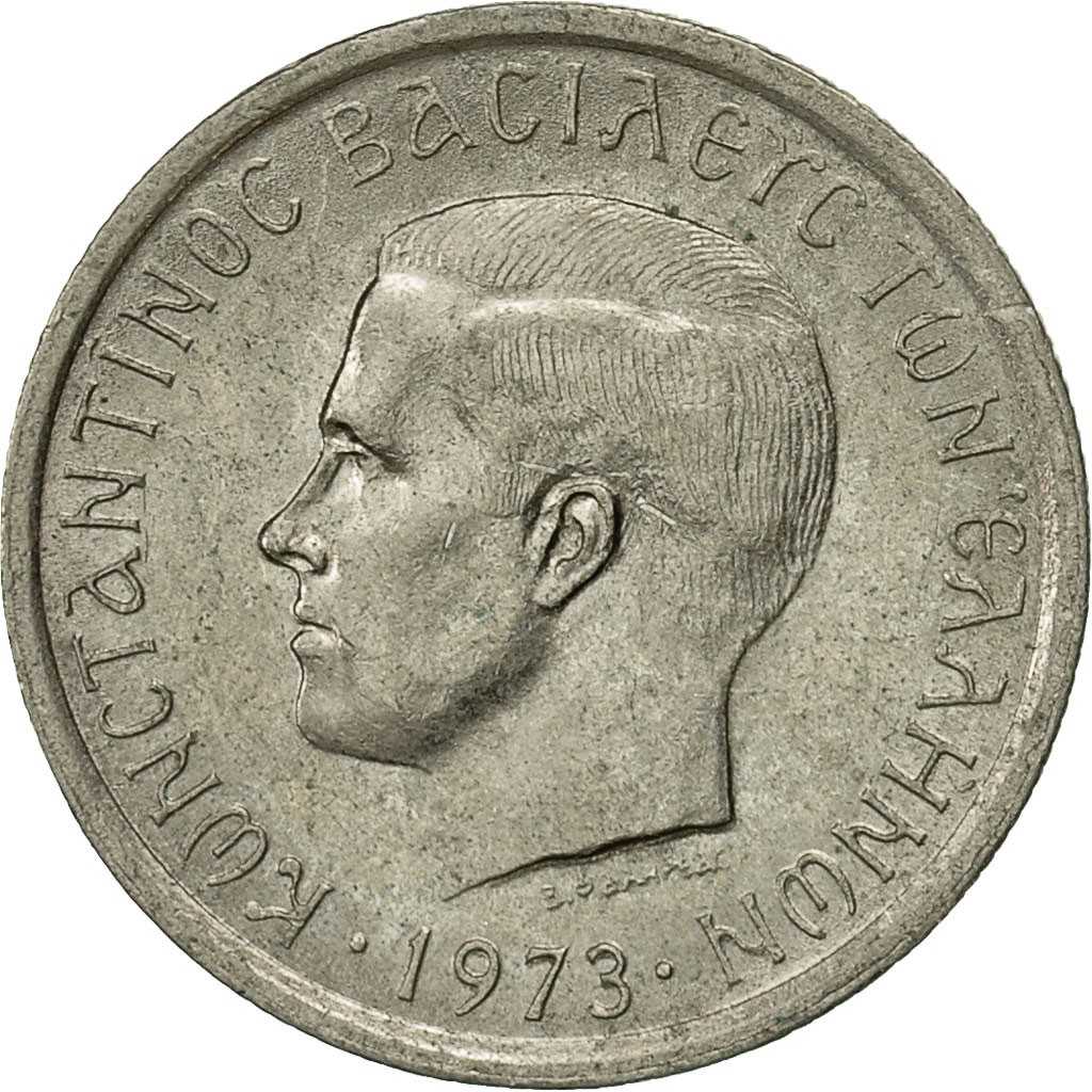 Moneda, Grecia, Constantine II, 50 Lepta, 1973, MBC+, Cobre - níquel, KM:97.1