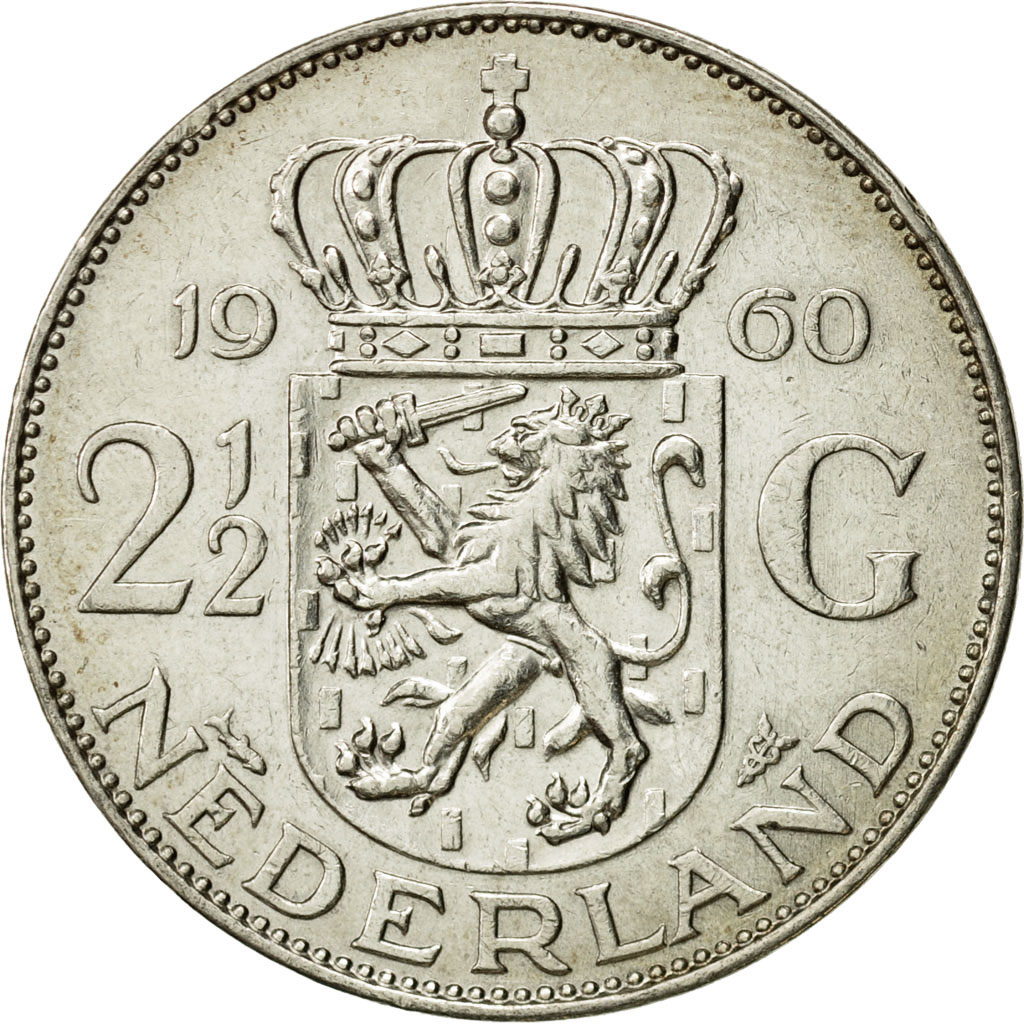 Coin, Netherlands, Juliana, 2-1/2 Gulden, 1960, , Silver, KM:185