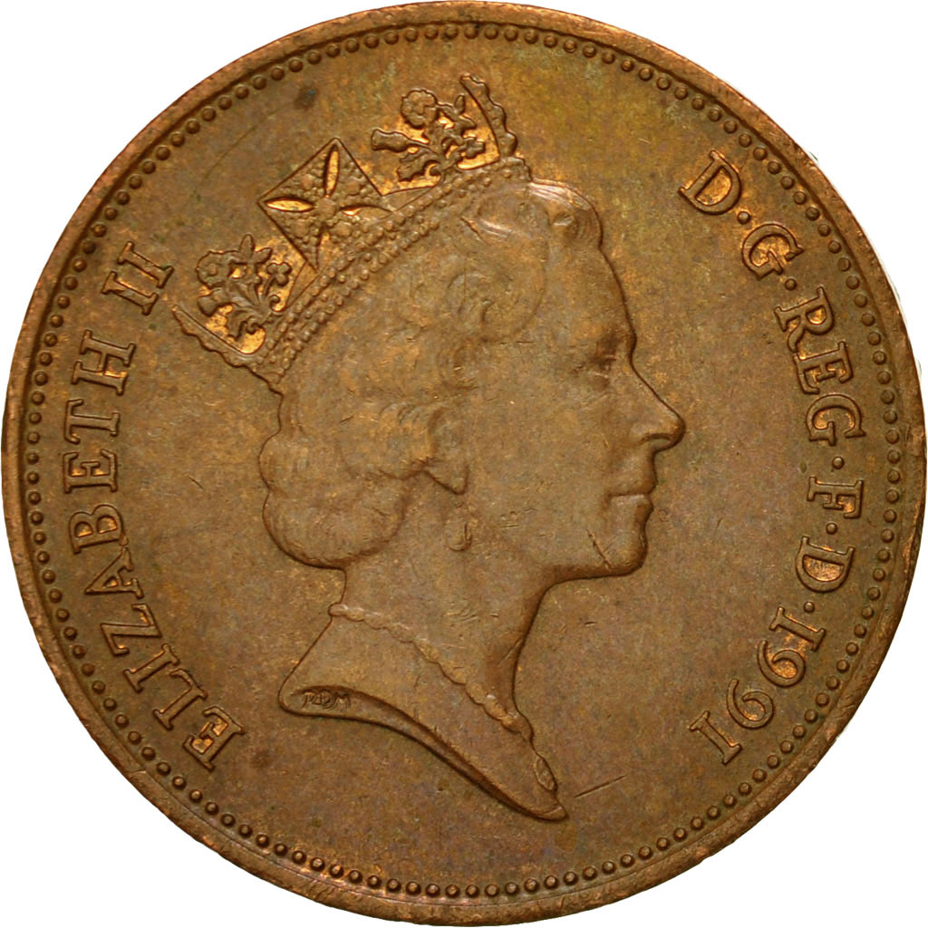 Moneda, Gran Bretaña, Elizabeth II, 2 Pence, 1991, MBC, Bronce, KM:936