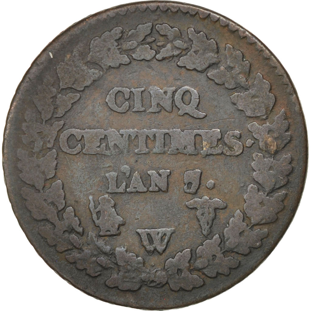 Munten, Frankrijk, Dupré, 5 Centimes, 1798, Lille, FR+, Bronze, KM:640.11