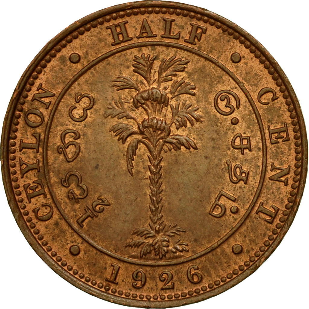 Coin, Ceylon, George V, 1/2 Cent, 1926, , Copper, KM:106