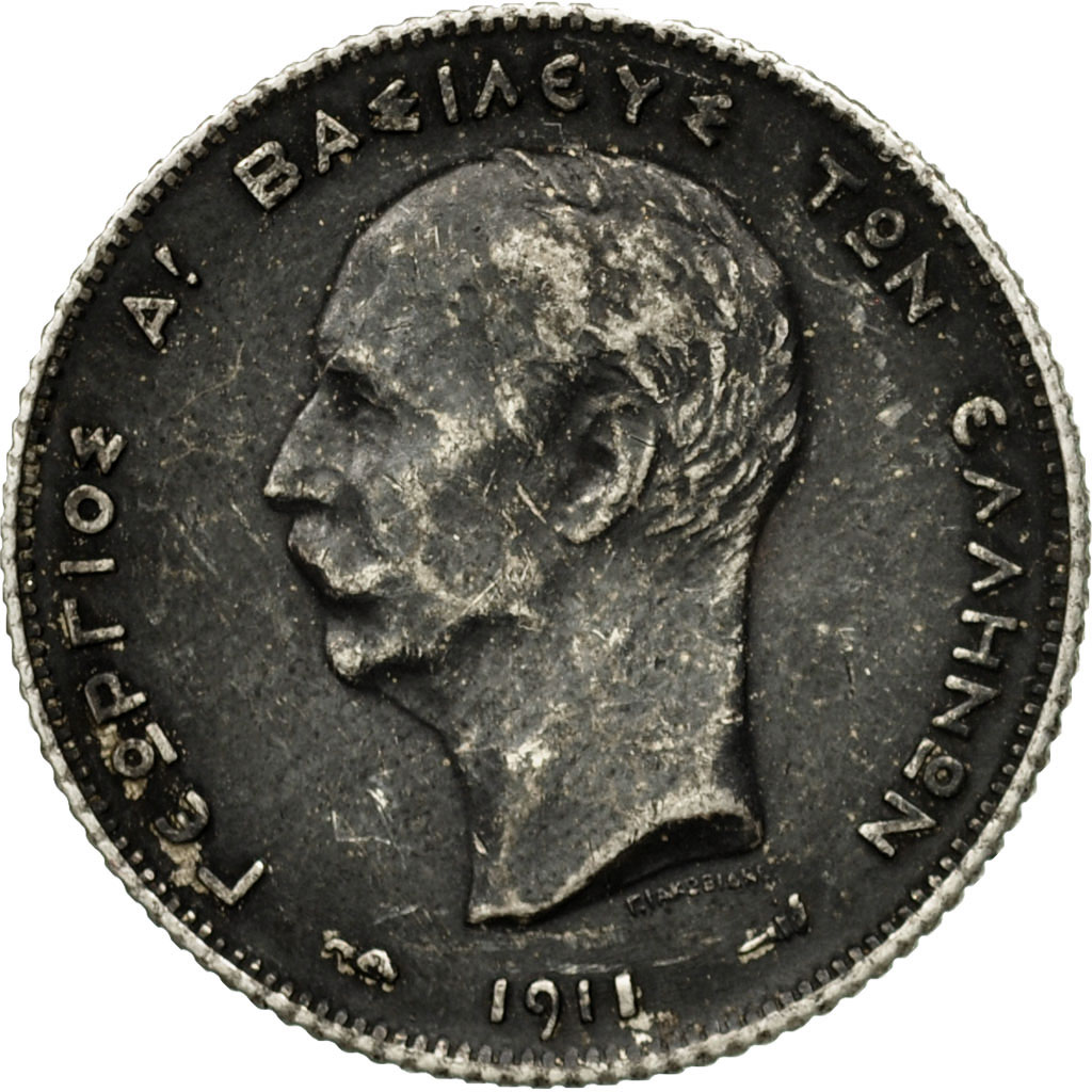 Coin, Greece, George I, Drachma, 1911, , Silver, KM:60