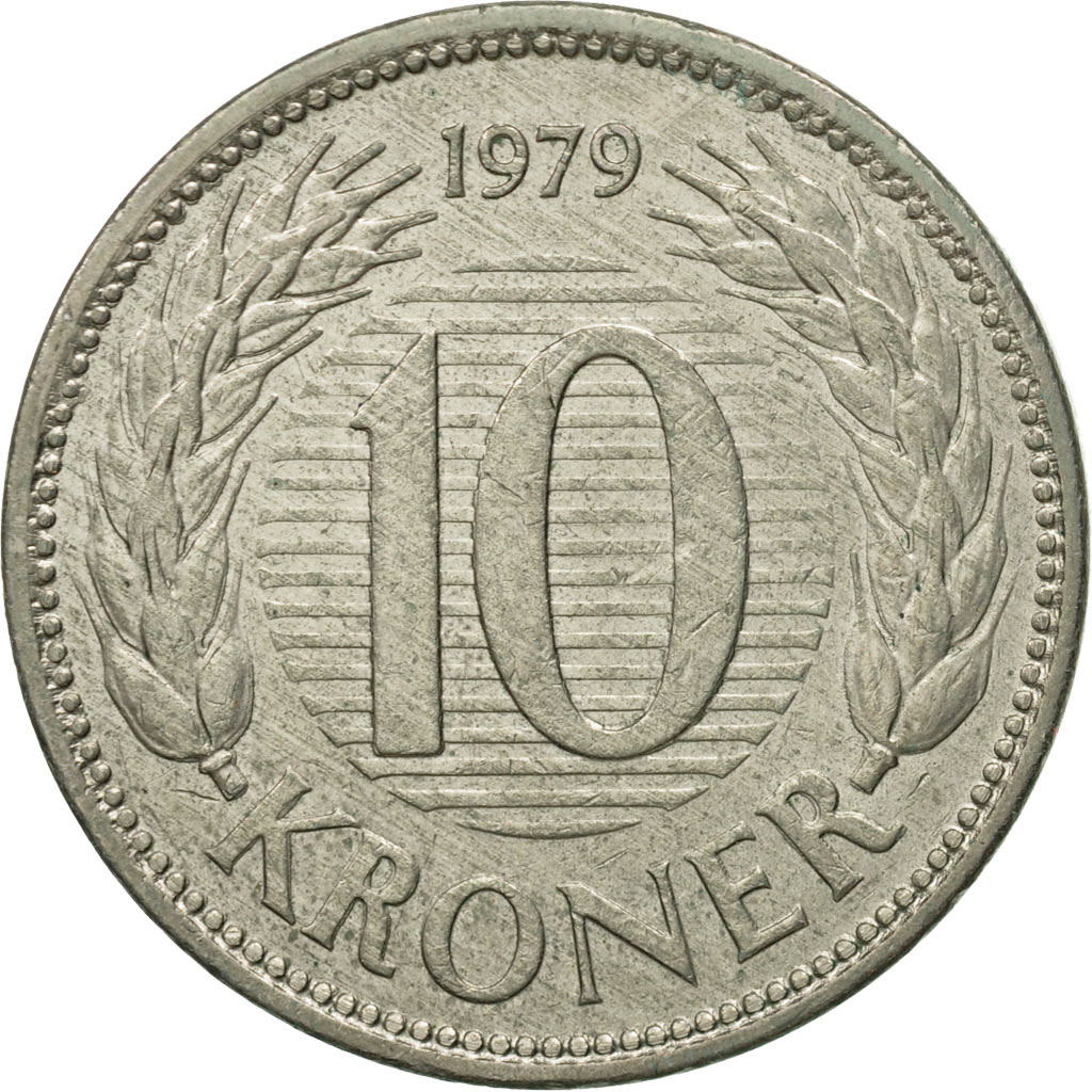 Moneda, Dinamarca, Margrethe II, 10 Kroner, 1979, Copenhagen, EBC, Cobre -