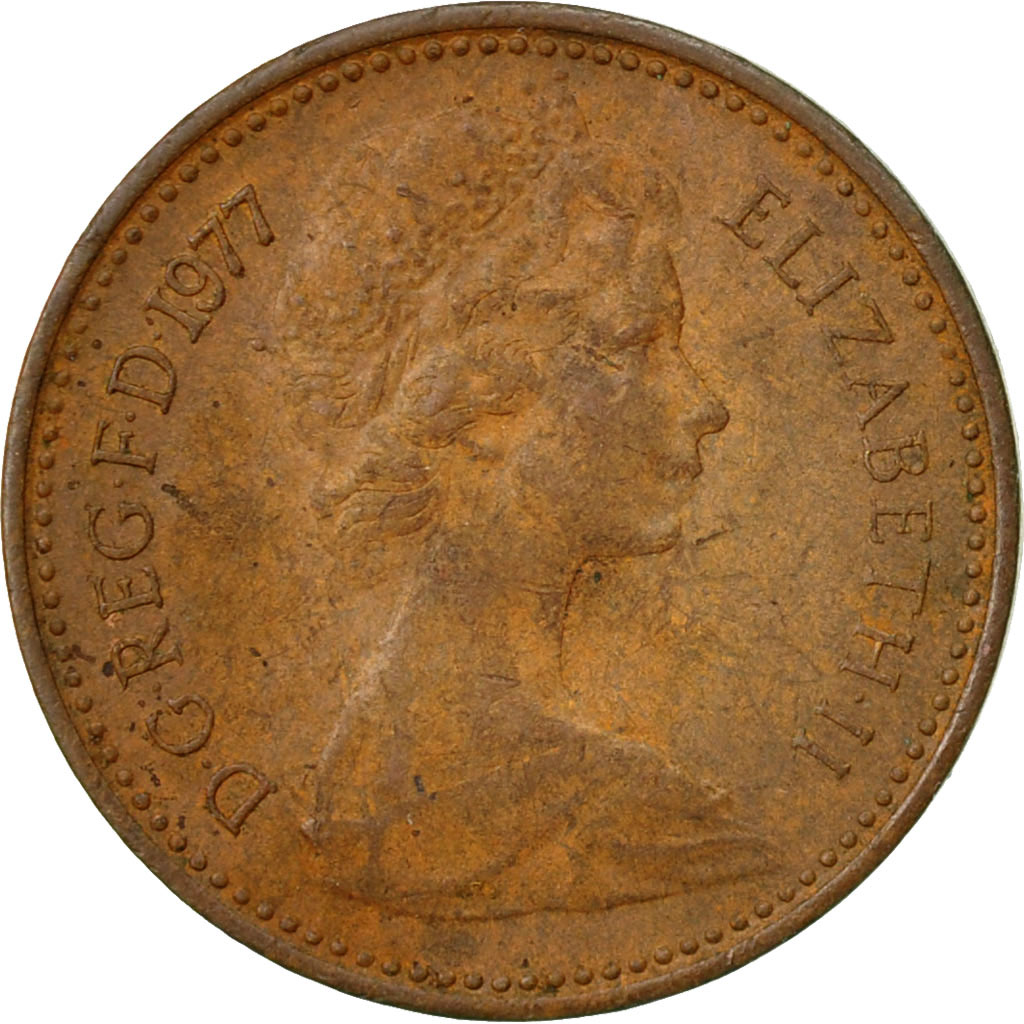 Moneda, Gran Bretaña, Elizabeth II, 1/2 New Penny, 1977, MBC, Bronce, KM:914