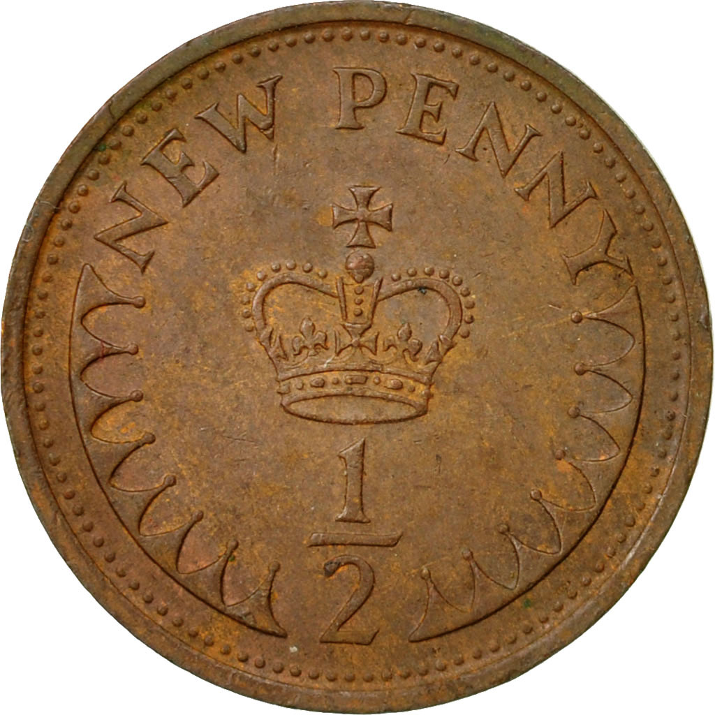 Moneda, Gran Bretaña, Elizabeth II, 1/2 New Penny, 1977, MBC, Bronce, KM:914