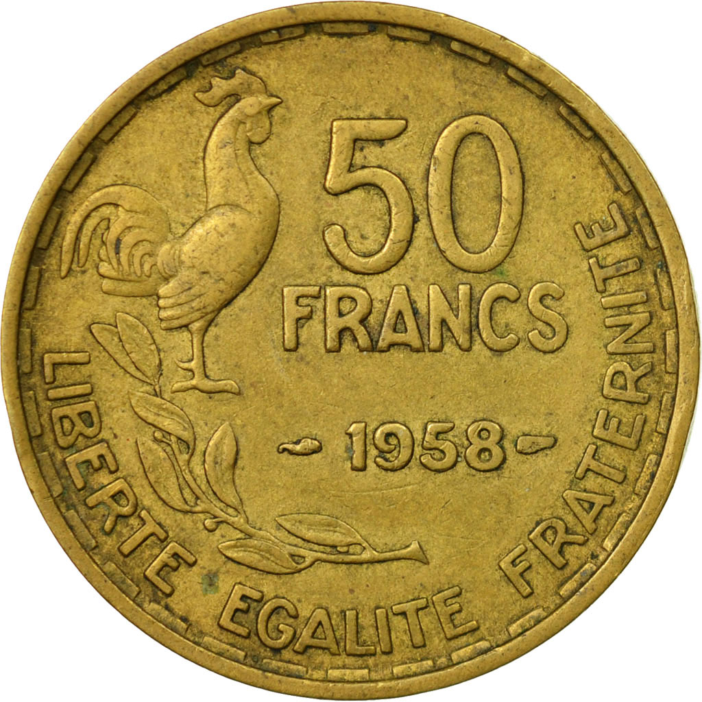 Coin, France, Guiraud, 50 Francs, 1958, Paris, EF, Aluminum-Bronze