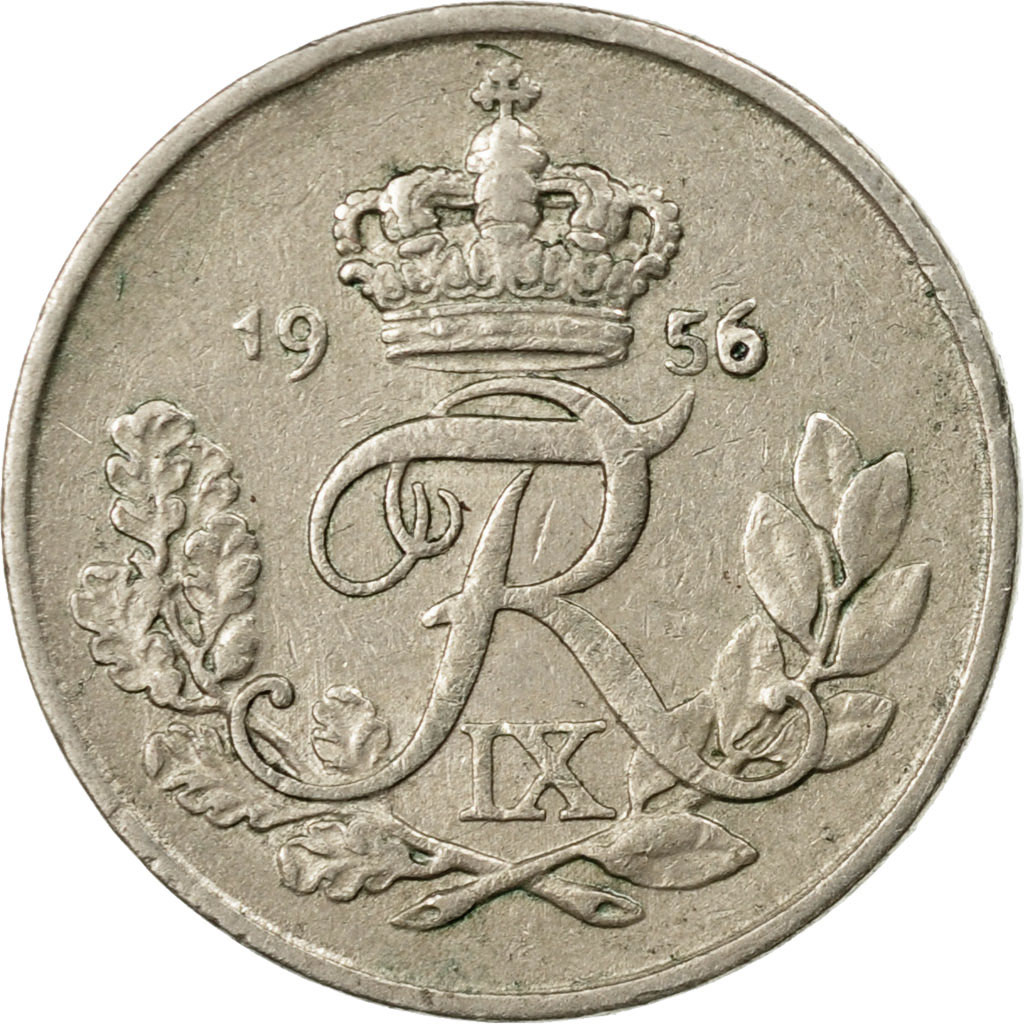 Moneda, Dinamarca, Frederik IX, 10 Öre, 1956, Copenhagen, MBC, Cobre - níquel