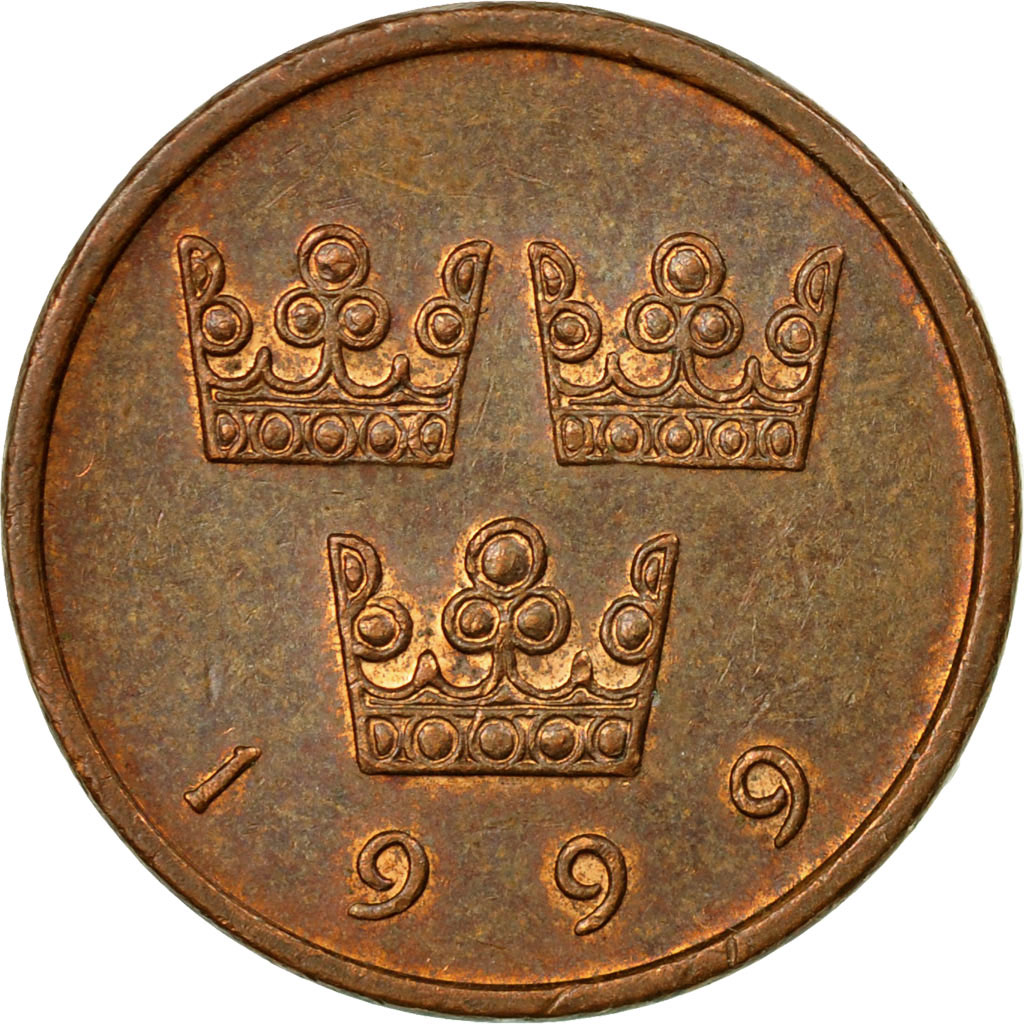 Moneda, Suecia, Carl XVI Gustaf, 50 Öre, 1999, MBC, Bronce, KM:878