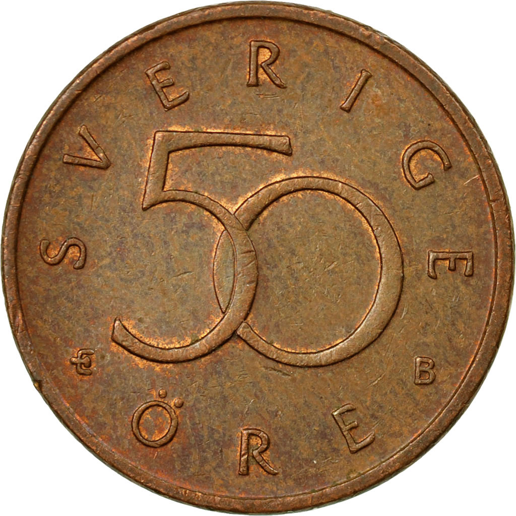 Moneda, Suecia, Carl XVI Gustaf, 50 Öre, 1999, MBC, Bronce, KM:878