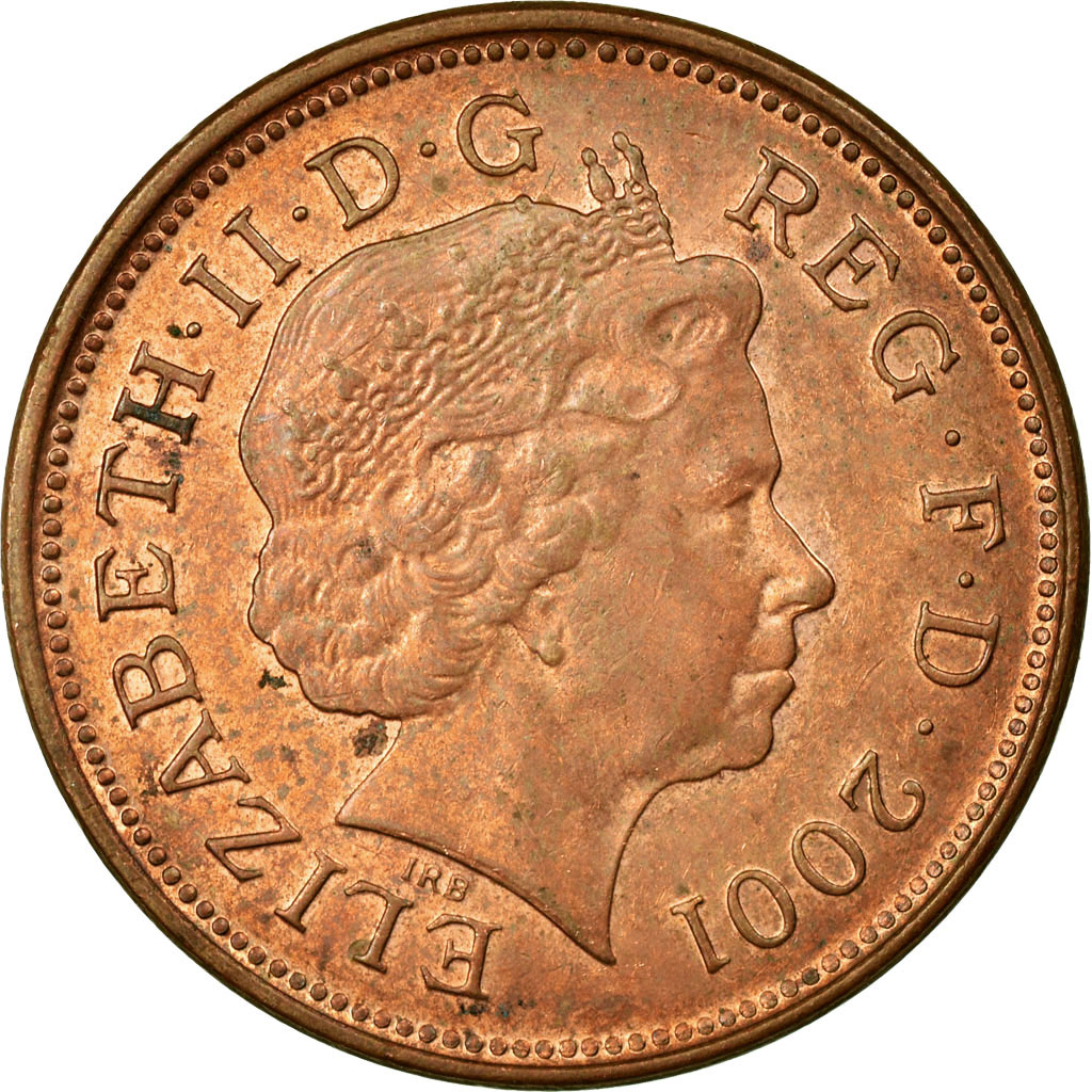 Moneda, Gran Bretaña, Elizabeth II, 2 Pence, 2001, MBC, Cobre chapado en acero
