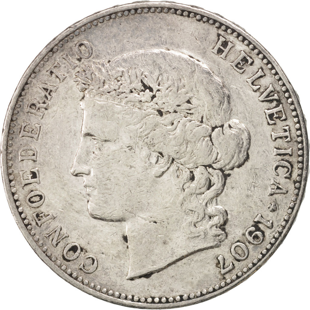Coin, Switzerland, 5 Francs, 1907, Bern, , Silver, KM:34