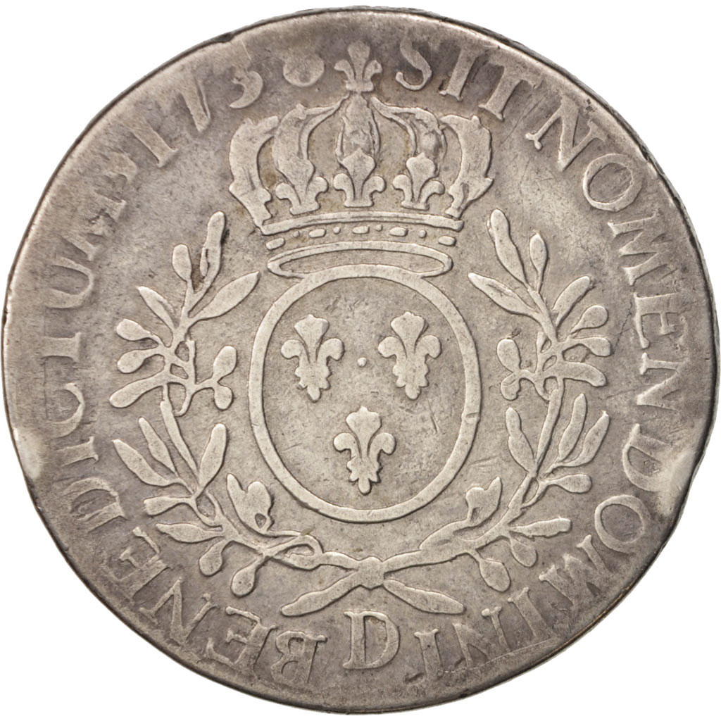 Coin, France, Louis XV, Écu aux branches d'olivier, Ecu, 1738, Lyon, 