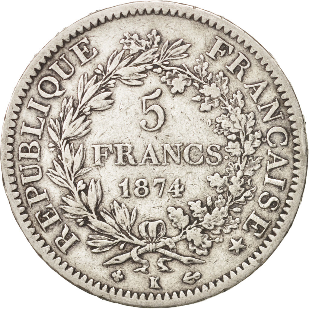 Coin, France, Hercule, 5 Francs, 1874, Bordeaux, , Silver, KM:820.2