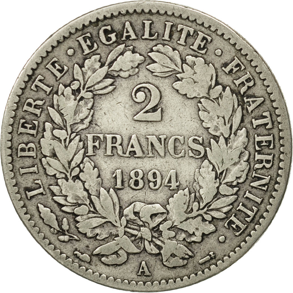 Coin, France, Cérès, 2 Francs, 1894, Paris, , Silver, KM:817.1