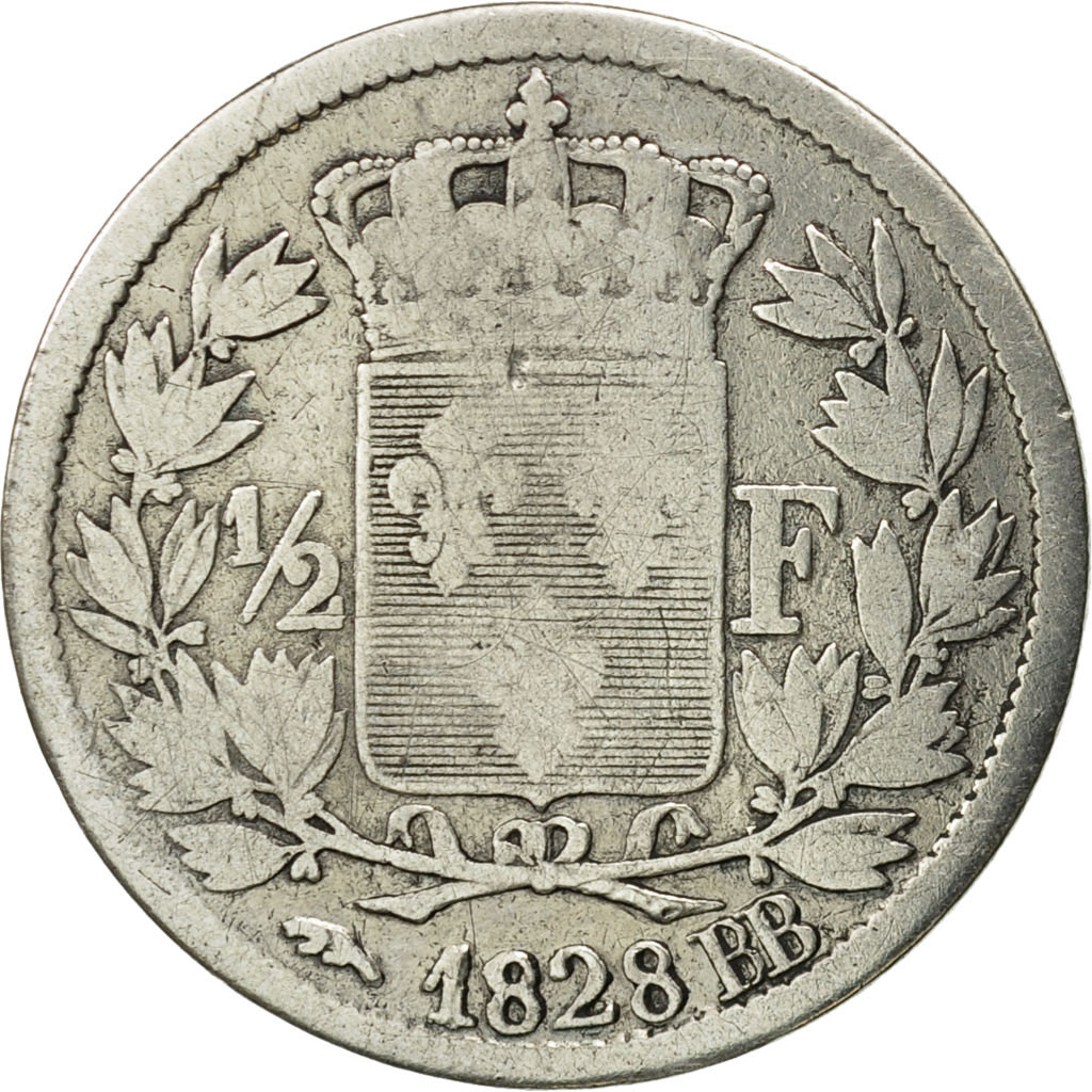 Coin, France, Charles X, 1/2 Franc, 1828, Strasbourg, , Silver