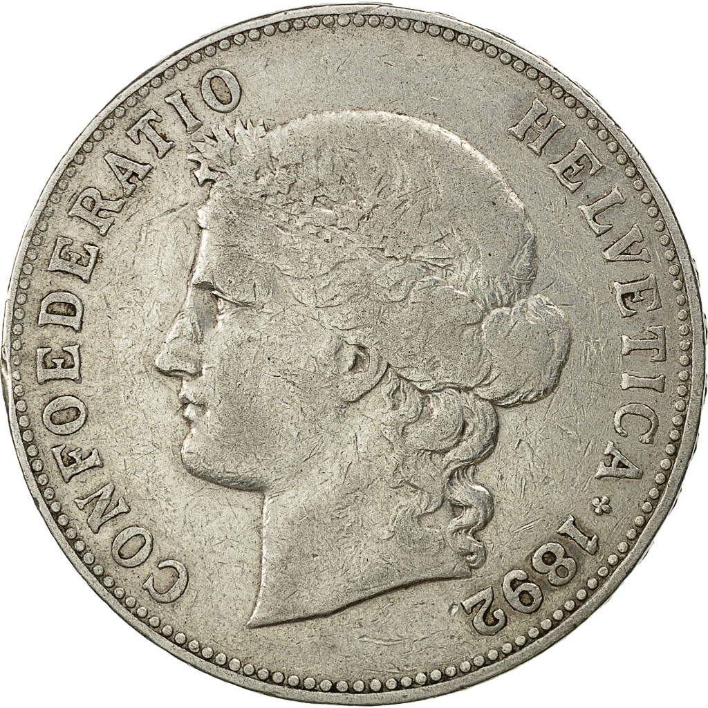 Coin, Switzerland, 5 Francs, 1892, Bern, , Silver, KM:34