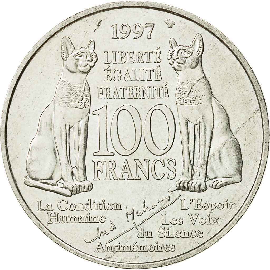Munten, Frankrijk, André Malraux, 100 Francs, 1997, PR, Zilver, KM:1188