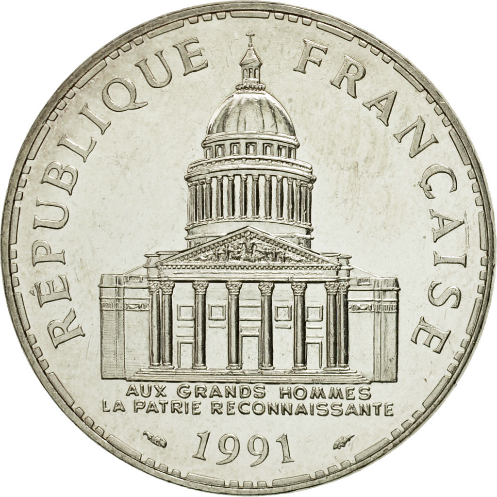Munten, Frankrijk, Panthéon, 100 Francs, 1991, Paris, FDC, Zilver, KM:951.1