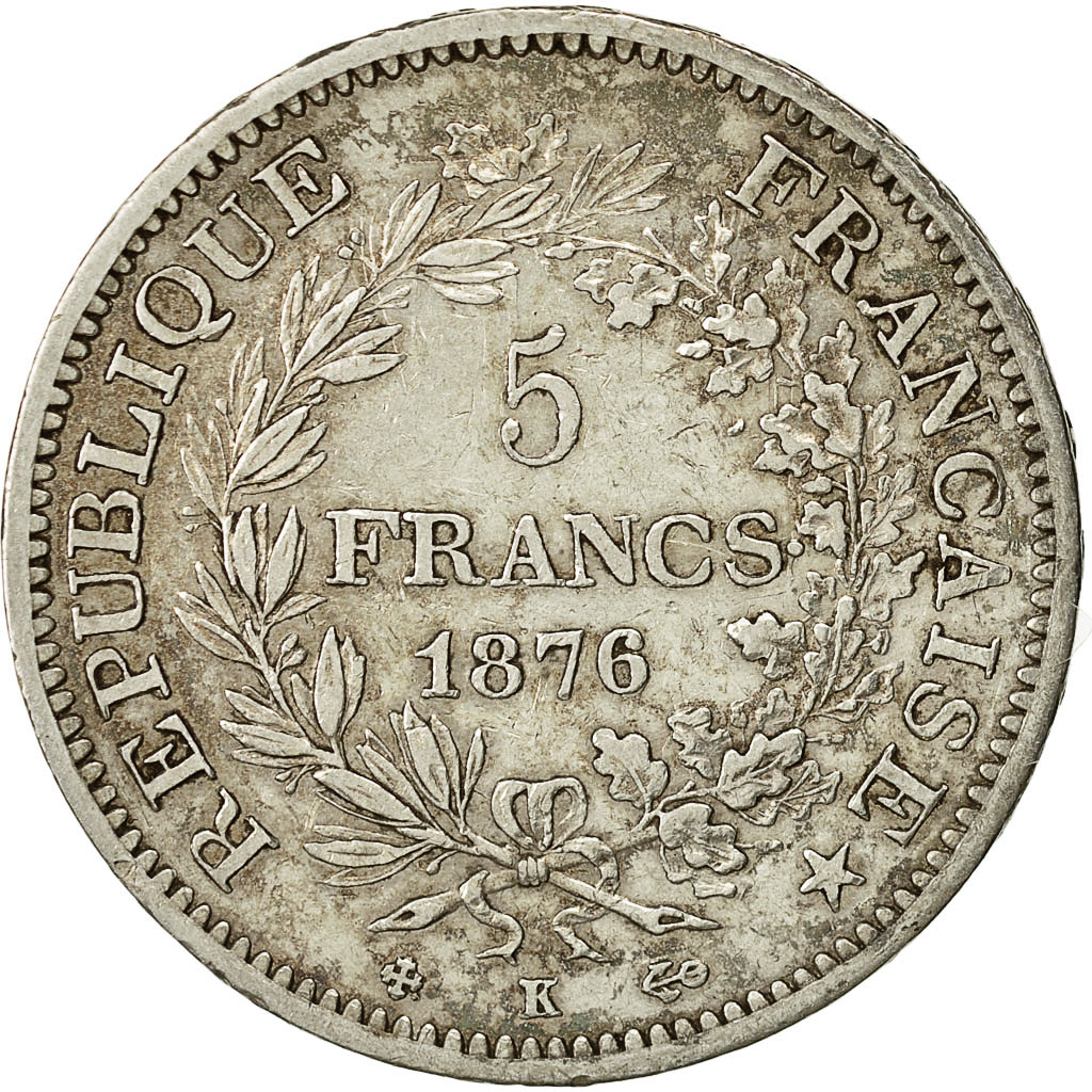 Coin, France, Hercule, 5 Francs, 1876, Bordeaux, , Silver, KM:820.2