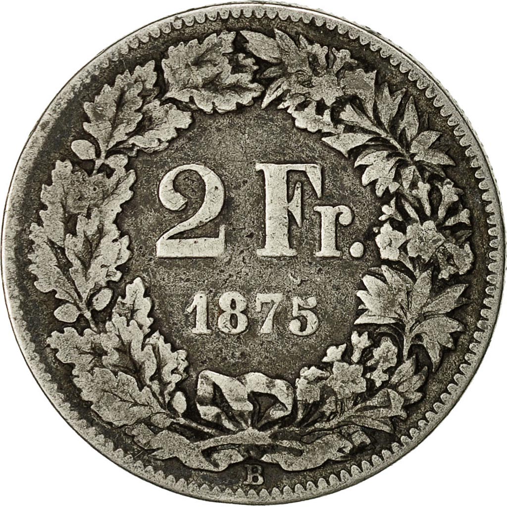 Coin, Switzerland, 2 Francs, 1875, Bern, , Silver, KM:21