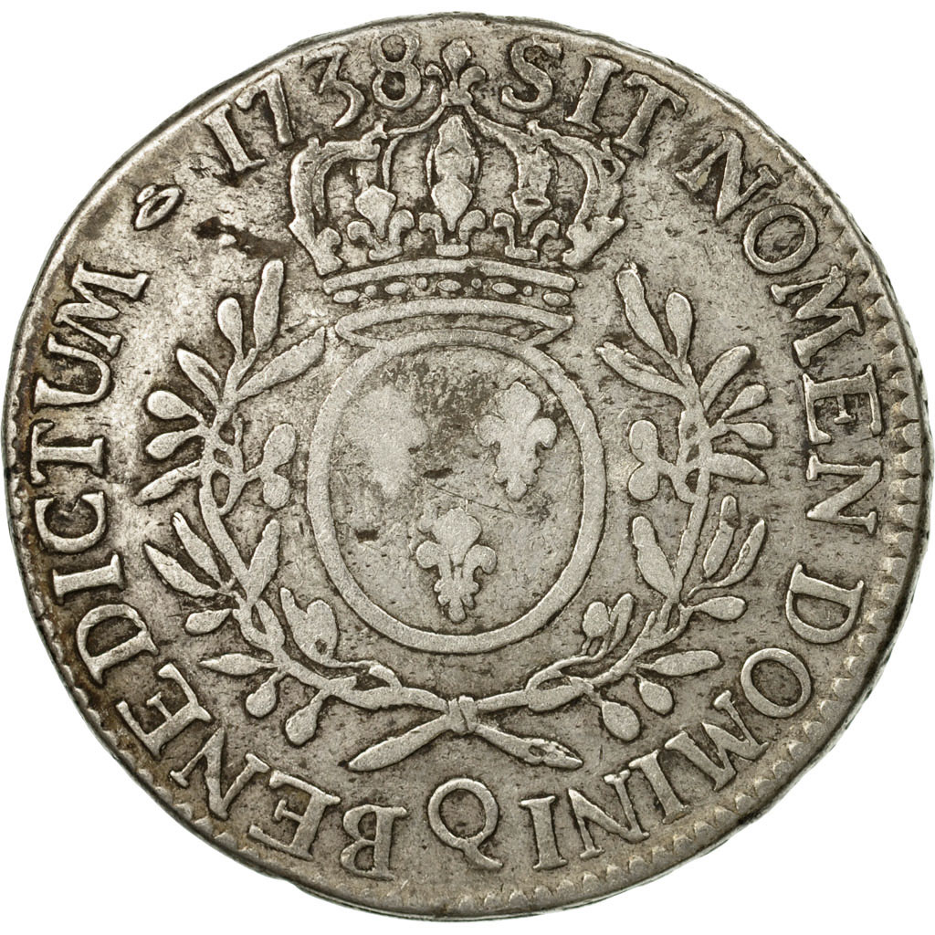 Coin, France, Louis XV,Écu branches d'olivier,1738,Perpignan,,KM 486.17