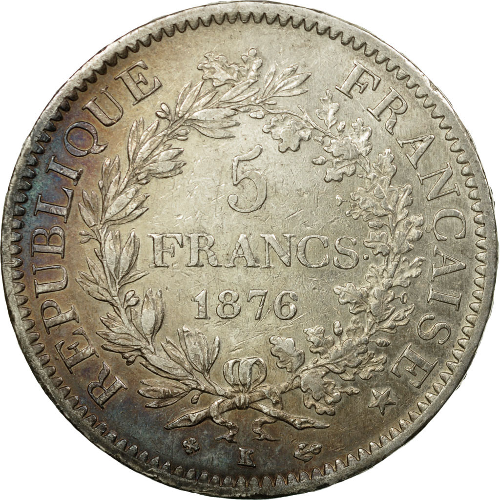 Coin, France, Hercule, 5 Francs, 1876, Bordeaux, , Silver, KM:820.2