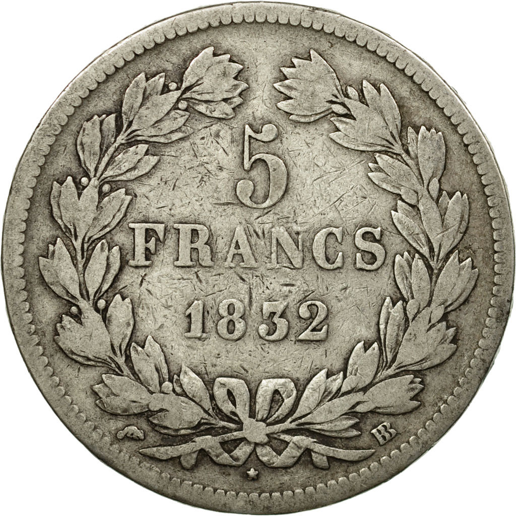 Coin, France, Louis-Philippe, 5 Francs,1832,Strasbourg,,Silver,KM 749.3