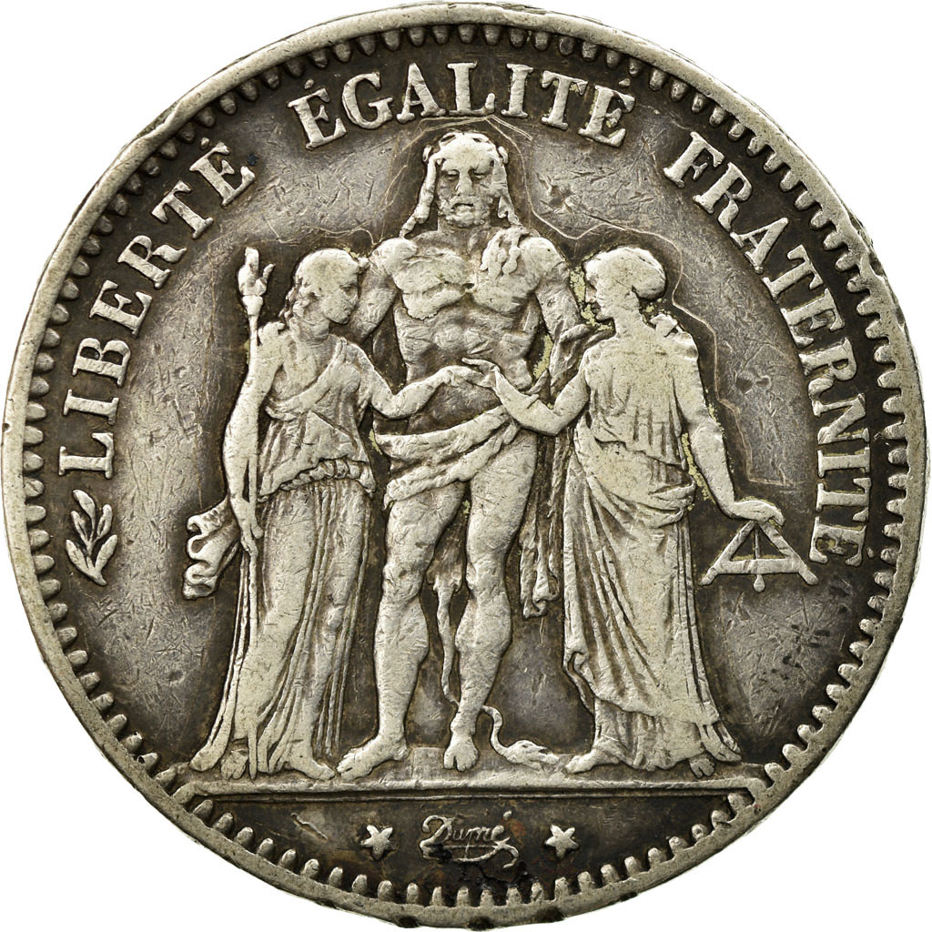 Coin, France, Hercule, 5 Francs, 1877, Bordeaux, , Silver, KM:820.2