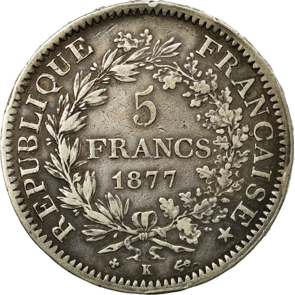 Coin, France, Hercule, 5 Francs, 1877, Bordeaux, , Silver, KM:820.2