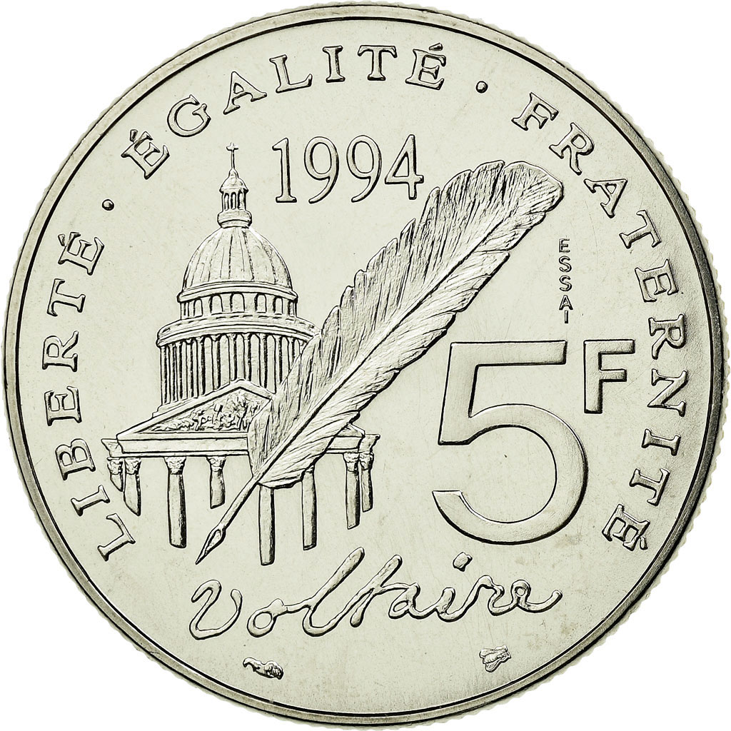 Coin, France, Voltaire, 5 Francs, 1994, Paris, ESSAI, , Nickel