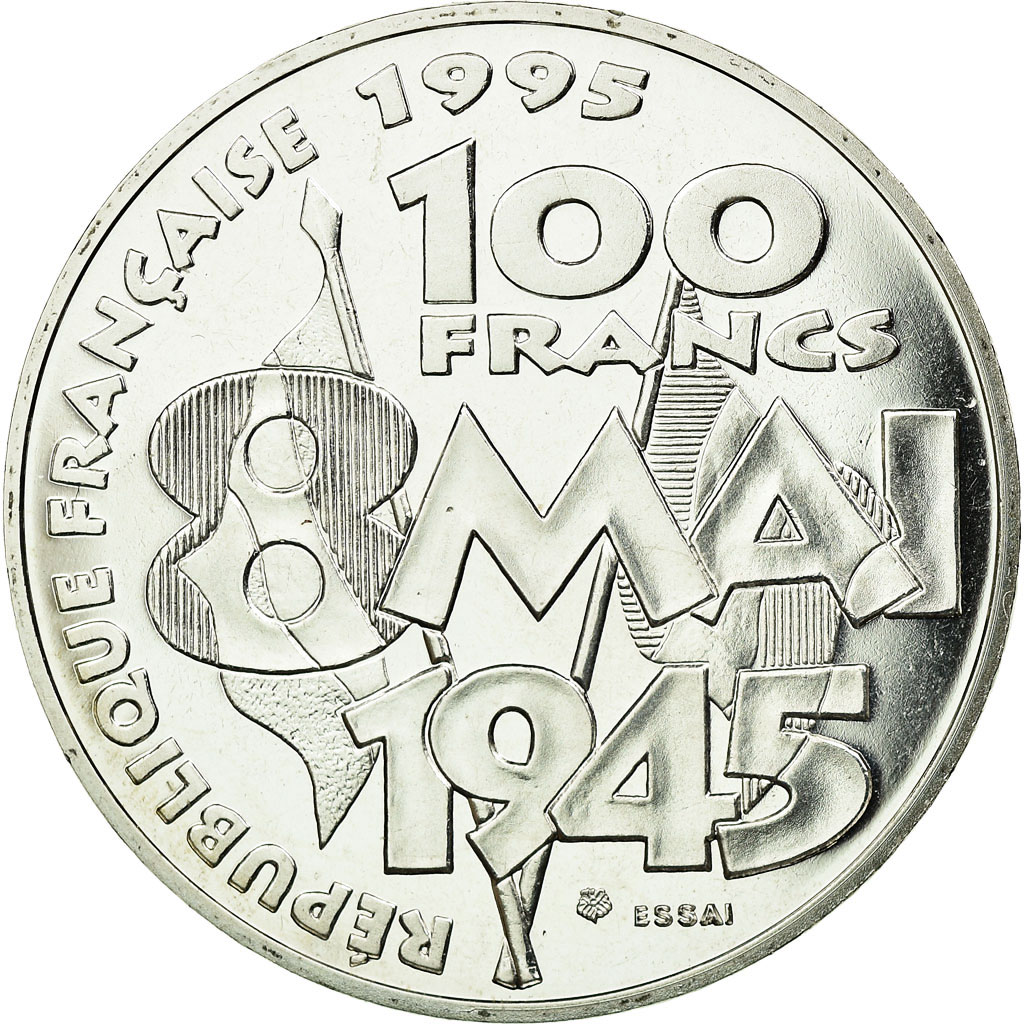 Munten, Frankrijk, 8 mai 1945, 100 Francs, 1995, ESSAI, FDC, Zilver, KM:1116.1