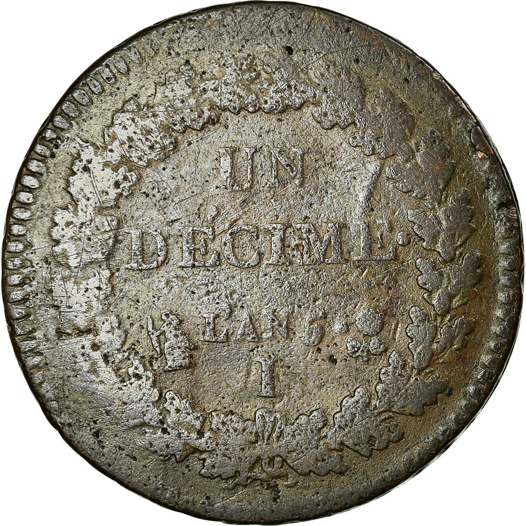 Coin, France, Dupré, Decime, 1796, Limoges, , Bronze, KM:645.6