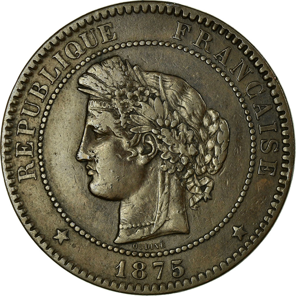 Coin, France, Cérès, 10 Centimes, 1875, Bordeaux, , Bronze, KM:815.2