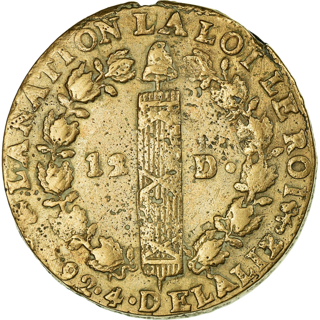 Coin, France, 12 deniers françois, 1792, Saumur, EF, Bronze