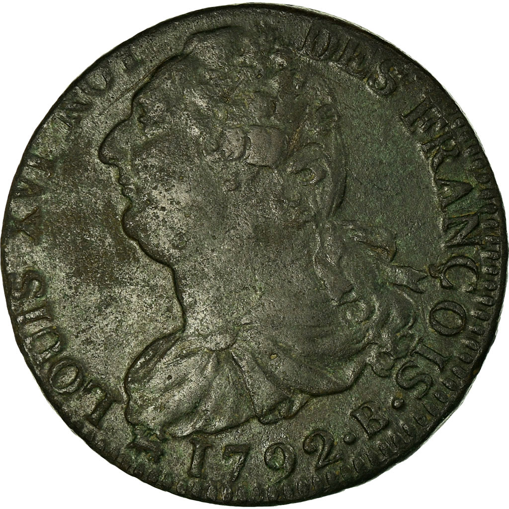 Munten, Frankrijk, 2 sols françois, 1792, Rouen, FR+, Bronze, KM:603.3