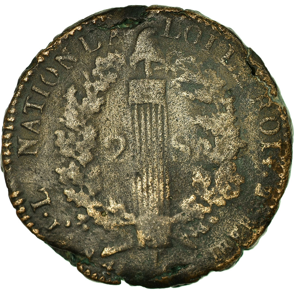 Coin, France, 2 sols françois, 1792, Limoges, , Bronze, KM 603.7
