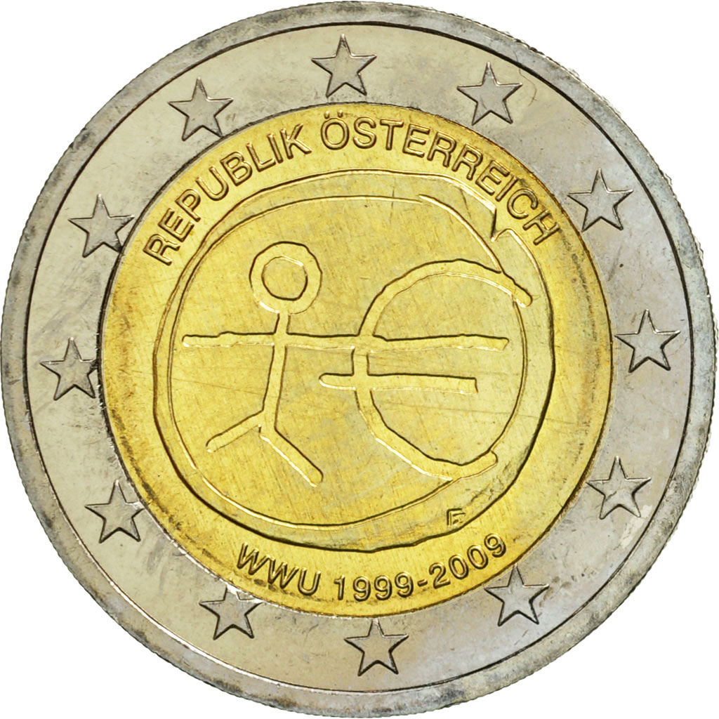 Österreich, 2 Euro, 10 Jahre Euro, 2009, UNZ, Bi-Metallic