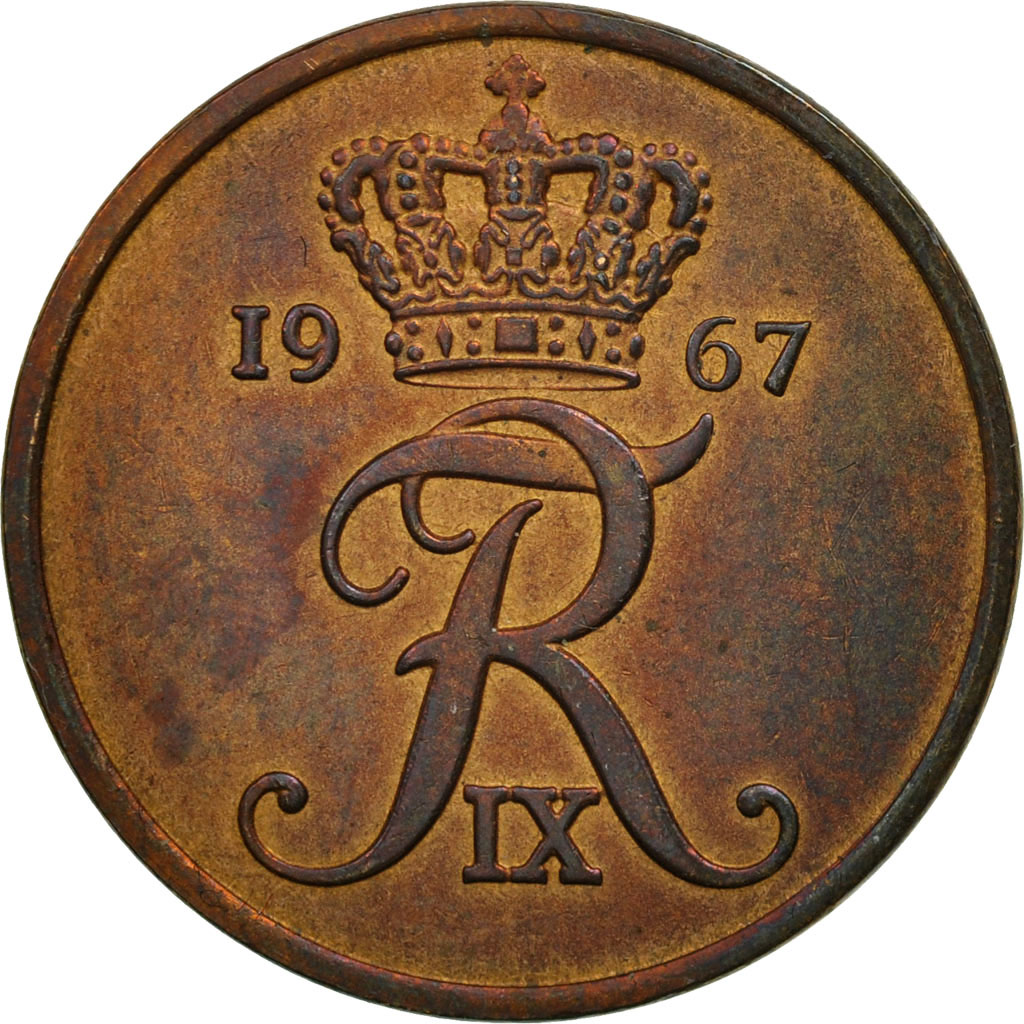 Moneda, Dinamarca, Frederik IX, 5 Öre, 1967, Copenhagen, EBC, Bronce, KM:848.1