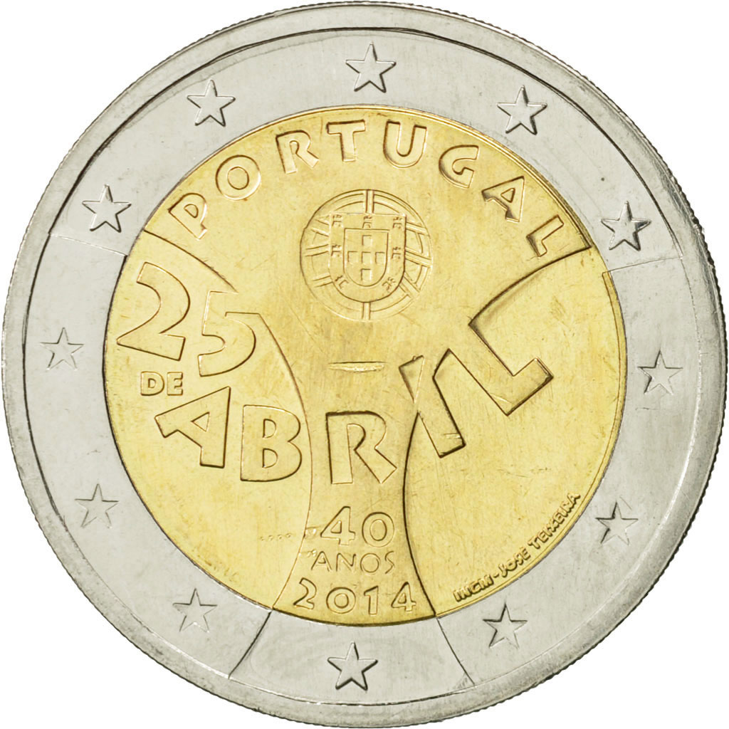 Portugal, 2 Euro, 25 de Abril, 2014, UNZ, Bi-Metallic